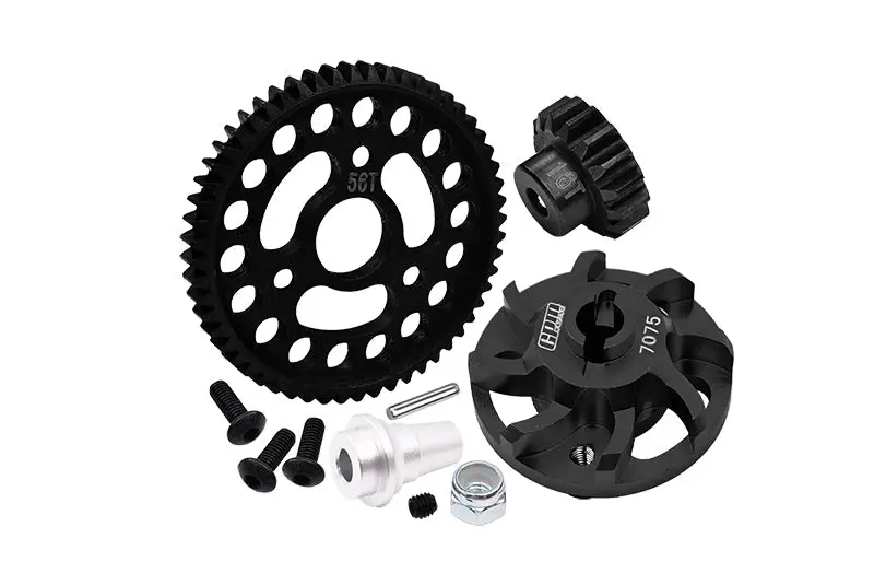 Aluminum 7075 Alloy Spur Gear Adapter With Steel 32 Pitch 56T Spur Gear & 16T Motor Gear For Traxxas 1/10 Slash 4X4 Lcg-68086-21 Upgrades - Black 1
