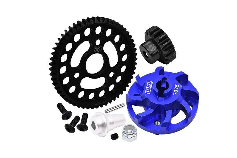 Aluminum 7075 Alloy Spur Gear Adapter With Steel 32 Pitch 56T Spur Gear & 16T Motor Gear For Traxxas 1/10 Slash 4X4 Lcg-68086-21 Upgrades - Blue 1