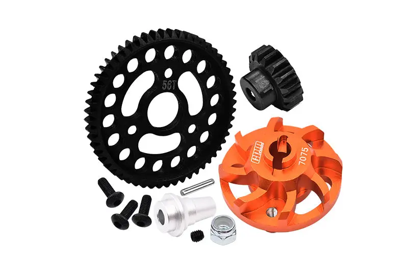 Aluminum 7075 Alloy Spur Gear Adapter With Steel 32 Pitch 56T Spur Gear & 16T Motor Gear For Traxxas 1/10 Slash 4X4 Lcg-68086-21 Upgrades - Orange 1