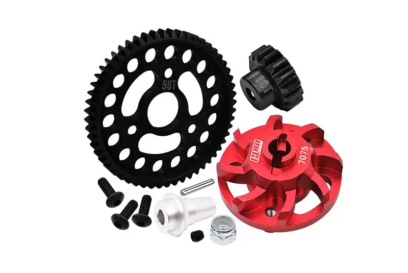 Aluminum 7075 Alloy Spur Gear Adapter With Steel 32 Pitch 56T Spur Gear & 16T Motor Gear For Traxxas 1/10 Slash 4X4 Lcg-68086-21 Upgrades - Red 1