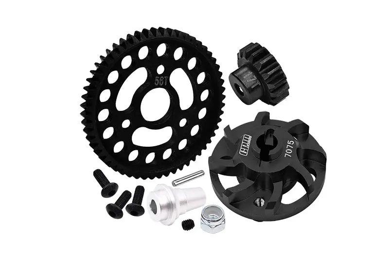 Aluminum 7075 Alloy Spur Gear Adapter With Steel 32 Pitch 56T Spur Gear & 17T Motor Gear For Traxxas 1/10 Slash 4X4 Lcg-68086-21 Upgrades - Black 1