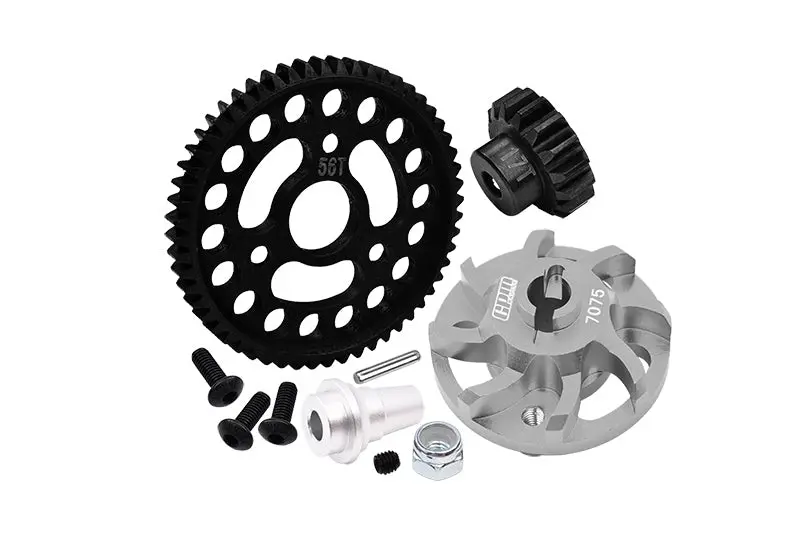 Aluminum 7075 Alloy Spur Gear Adapter With Steel 32 Pitch 56T Spur Gear & 17T Motor Gear For Traxxas 1/10 Slash 4X4 Lcg-68086-21 Upgrades - Gray Silver 1