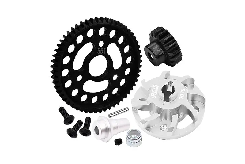Aluminum 7075 Alloy Spur Gear Adapter With Steel 32 Pitch 56T Spur Gear & 17T Motor Gear For Traxxas 1/10 Slash 4X4 Lcg-68086-21 Upgrades - Silver 1