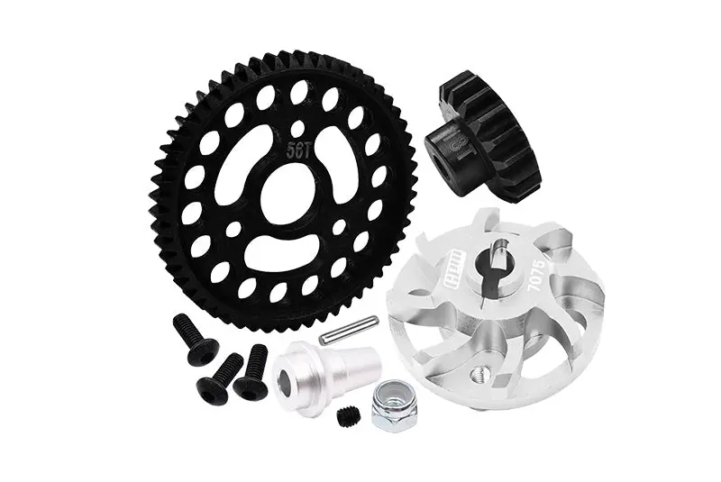 Aluminum 7075 Alloy Spur Gear Adapter With Steel 32 Pitch 56T Spur Gear & 18T Motor Gear For Traxxas 1/10 Slash 4X4 Lcg-68086-21 Upgrades - Silver 1