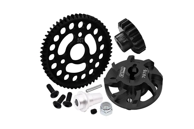 Aluminum 7075 Alloy Spur Gear Adapter With Steel 32 Pitch 56T Spur Gear & 19T Motor Gear For Traxxas 1/10 Slash 4X4 Lcg-68086-21 Upgrades - Black 1