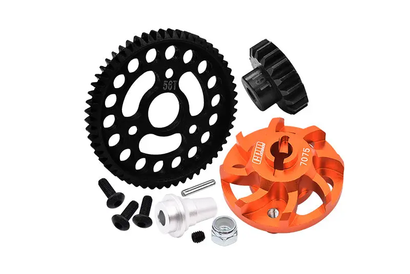 Aluminum 7075 Alloy Spur Gear Adapter With Steel 32 Pitch 56T Spur Gear & 19T Motor Gear For Traxxas 1/10 Slash 4X4 Lcg-68086-21 Upgrades - Orange 1