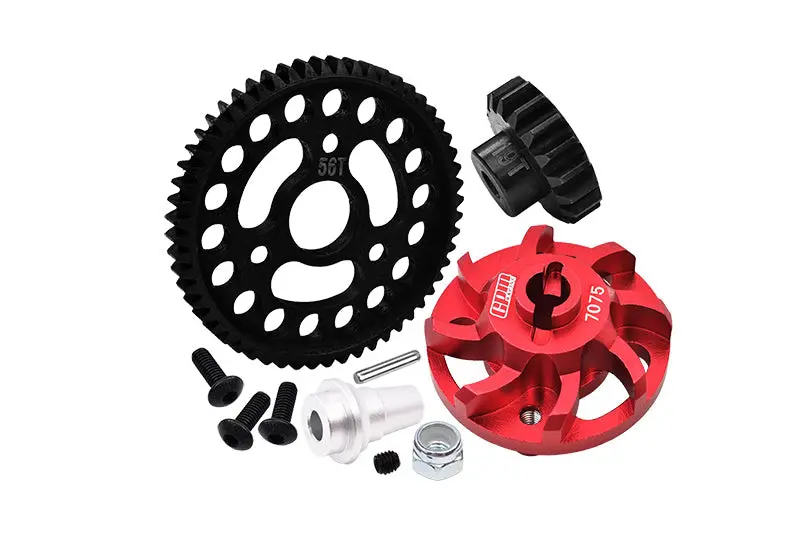 Aluminum 7075 Alloy Spur Gear Adapter With Steel 32 Pitch 56T Spur Gear & 19T Motor Gear For Traxxas 1/10 Slash 4X4 Lcg-68086-21 Upgrades - Red 1