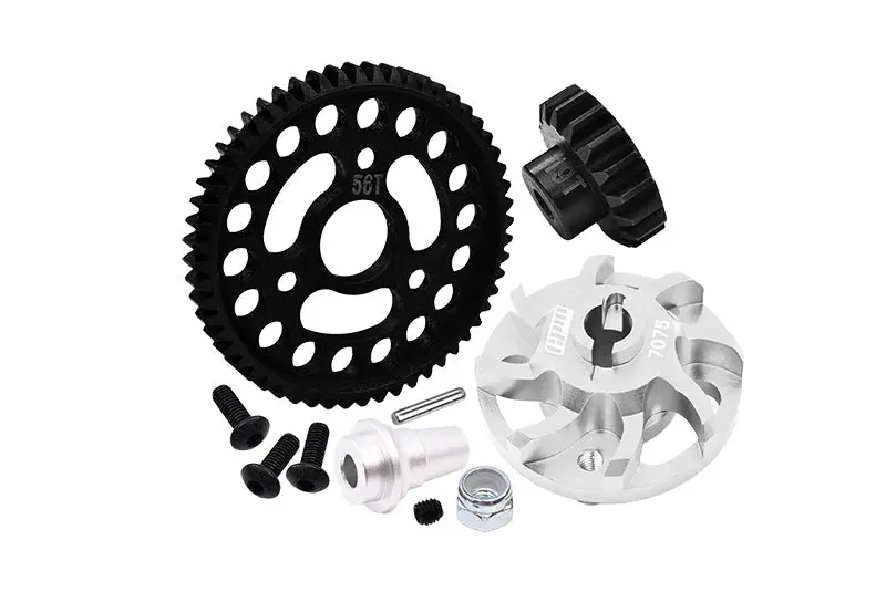 Aluminum 7075 Alloy Spur Gear Adapter With Steel 32 Pitch 56T Spur Gear & 19T Motor Gear For Traxxas 1/10 Slash 4X4 Lcg-68086-21 Upgrades - Silver 1