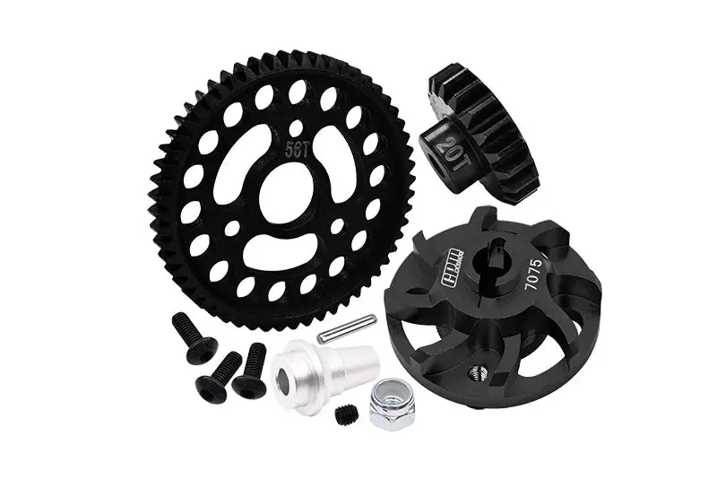 Aluminum 7075 Alloy Spur Gear Adapter With Steel 32 Pitch 56T Spur Gear & 20T Motor Gear  For Traxxas 1/10 Slash 4X4 Lcg-68086-21 Upgrades - Black 1