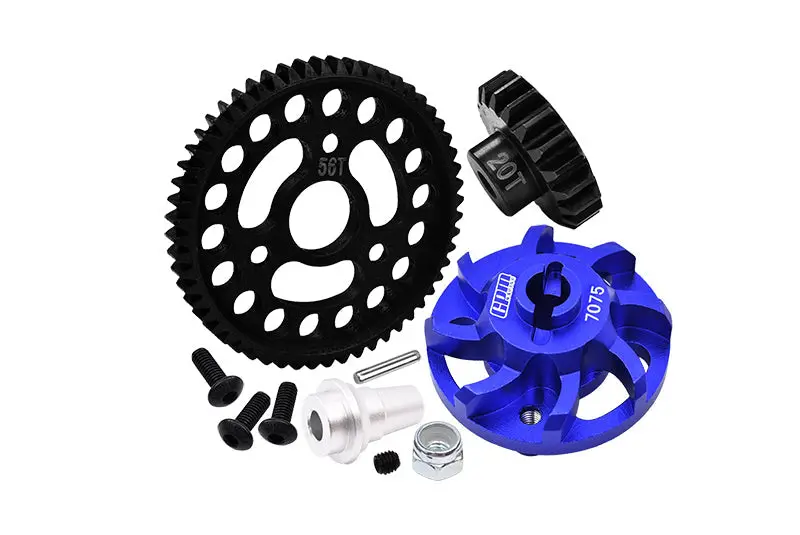 Aluminum 7075 Alloy Spur Gear Adapter With Steel 32 Pitch 56T Spur Gear & 20T Motor Gear  For Traxxas 1/10 Slash 4X4 Lcg-68086-21 Upgrades - Blue 1
