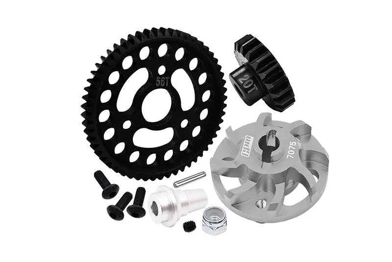 Aluminum 7075 Alloy Spur Gear Adapter With Steel 32 Pitch 56T Spur Gear & 20T Motor Gear  For Traxxas 1/10 Slash 4X4 Lcg-68086-21 Upgrades - Gray Silver 1