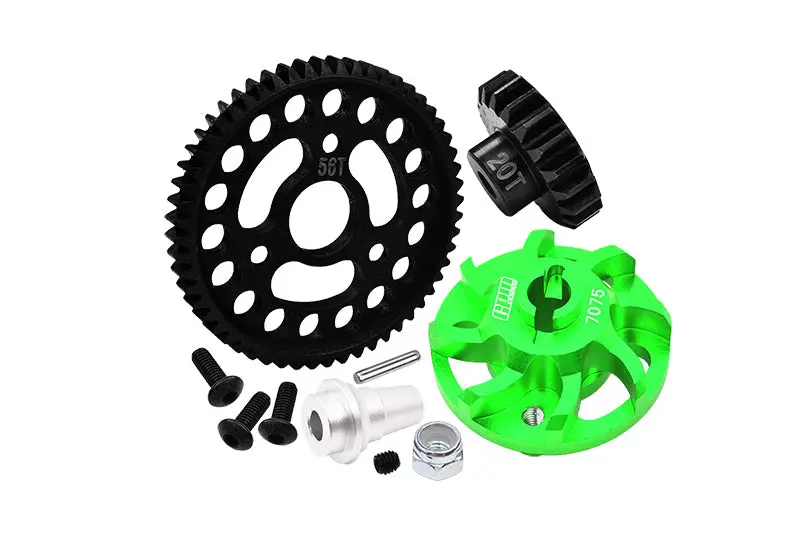 Aluminum 7075 Alloy Spur Gear Adapter With Steel 32 Pitch 56T Spur Gear & 20T Motor Gear  For Traxxas 1/10 Slash 4X4 Lcg-68086-21 Upgrades - Green 1