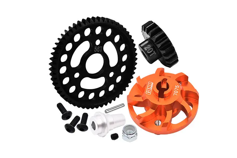 Aluminum 7075 Alloy Spur Gear Adapter With Steel 32 Pitch 56T Spur Gear & 20T Motor Gear  For Traxxas 1/10 Slash 4X4 Lcg-68086-21 Upgrades - Orange 1