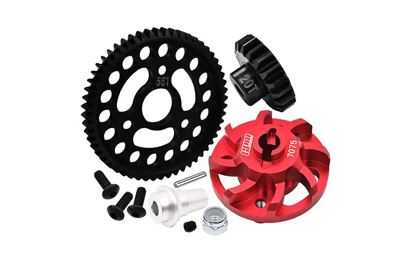 Aluminum 7075 Alloy Spur Gear Adapter With Steel 32 Pitch 56T Spur Gear & 20T Motor Gear  For Traxxas 1/10 Slash 4X4 Lcg-68086-21 Upgrades - Red 1