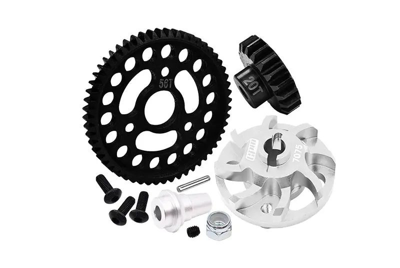 Aluminum 7075 Alloy Spur Gear Adapter With Steel 32 Pitch 56T Spur Gear & 20T Motor Gear  For Traxxas 1/10 Slash 4X4 Lcg-68086-21 Upgrades - Silver 1