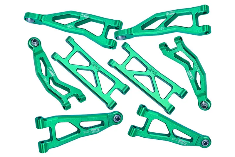 Aluminum 7075 Front And Rear Suspension Arms Set For Arrma 1/18 Granite Grom Mega 380 Brushed 4X4 Monster Truck Ara2102 Upgrade Parts - Green 1
