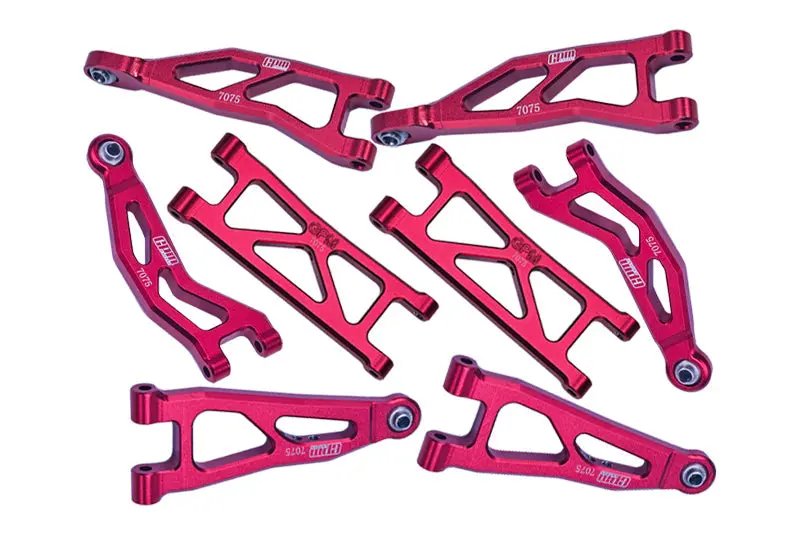 Aluminum 7075 Front And Rear Suspension Arms Set For Arrma 1/18 Granite Grom Mega 380 Brushed 4X4 Monster Truck Ara2102 Upgrade Parts - Red 1