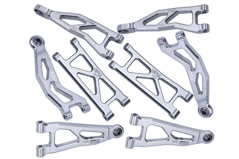 Aluminum 7075 Front And Rear Suspension Arms Set For Arrma 1/18 Granite Grom Mega 380 Brushed 4X4 Monster Truck Ara2102 Upgrade Parts - Silver 1