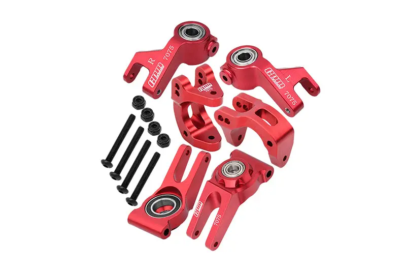 Aluminum 7075 Front C Hubs & Front Steering Block & Rear Hub (Larger Inner Bearings) For Arrma 1/10 Gorgon 4X2 Mega 550 Brushed Monster Truck-Ara3230 Upgrades - Red 1