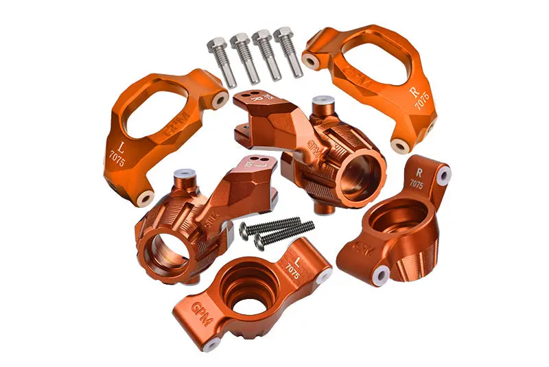 Aluminum 7075 Front C-Hubs & Front Steering Blocks & Rear Stub Axle Carriers Set For Traxxas 1:10 4Wd Maxx 89076-4 / 4Wd Maxx With Widemaxx 89086-4 / 1:8 4Wd Maxx Slash 6S 102076-4 Upgrades - Orange 1