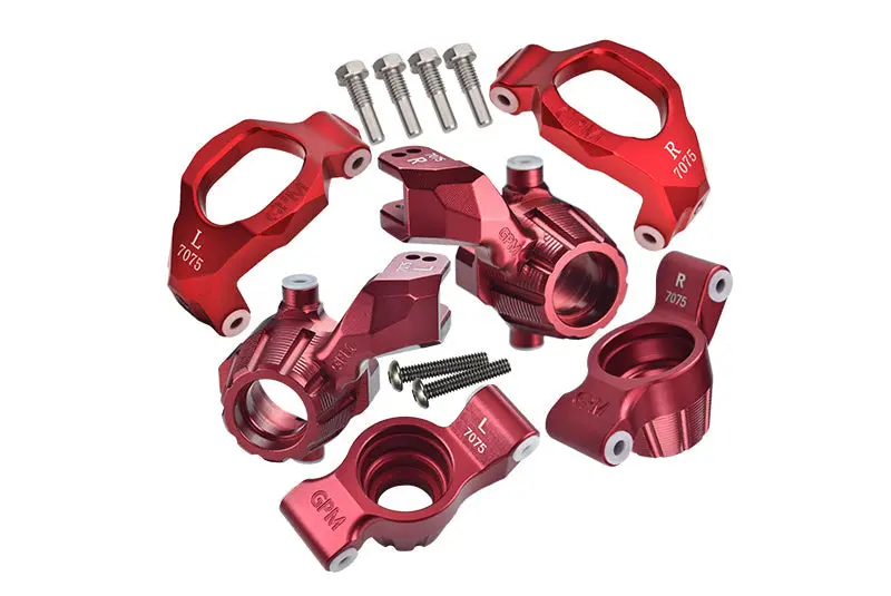 Aluminum 7075 Front C-Hubs & Front Steering Blocks & Rear Stub Axle Carriers Set For Traxxas 1:10 4Wd Maxx 89076-4 / 4Wd Maxx With Widemaxx 89086-4 / 1:8 4Wd Maxx Slash 6S 102076-4 Upgrades - Red 1
