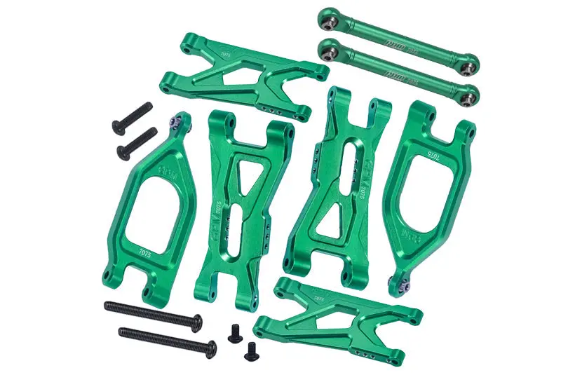 Aluminum 7075 Front Upper & Lower Suspension Arms + Rear Suspension Arms & Link Rod For Arrma 1/10 Gorgon 4X2 Mega 550 Brushed Monster Truck-Ara3230 Upgrade Parts - Green 1