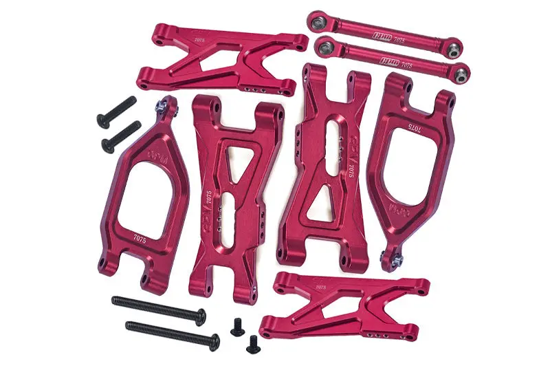 Aluminum 7075 Front Upper & Lower Suspension Arms + Rear Suspension Arms & Link Rod For Arrma 1/10 Gorgon 4X2 Mega 550 Brushed Monster Truck-Ara3230 Upgrade Parts - Red 1