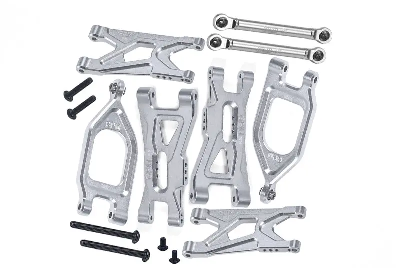 Aluminum 7075 Front Upper & Lower Suspension Arms + Rear Suspension Arms & Link Rod For Arrma 1/10 Gorgon 4X2 Mega 550 Brushed Monster Truck-Ara3230 Upgrade Parts - Silver 1