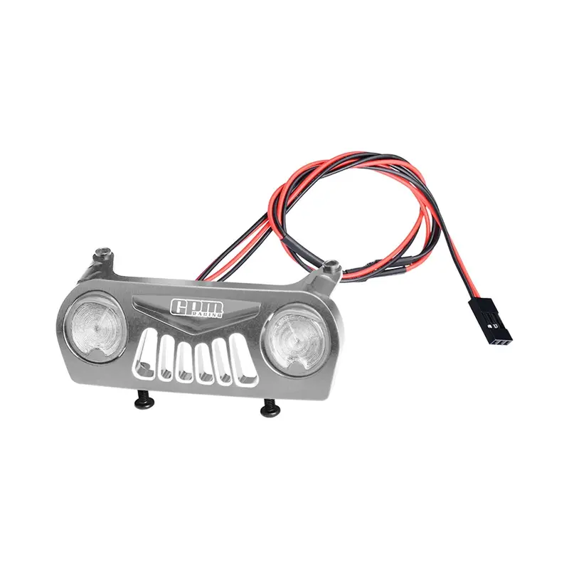 Aluminum 7075-T6 Alloy Front Bumper With White Light For Vanquish 1:10 H10 Optic Kit / Yokohama Rtr / Sparco Rtr Rock Crawler Upgrades - Silver 1