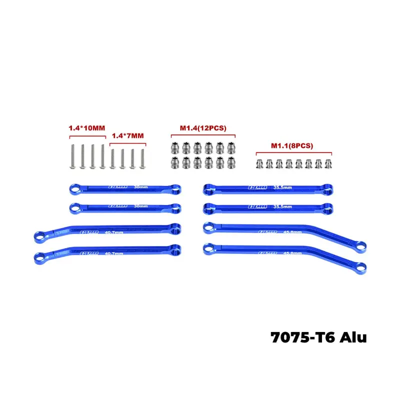 Aluminum 7075-T6 Alloy Front & Rear Link Set For Axial 1/30 Scx30 Ford Bronco Axi-2048 / Jeep Wrangler Axi-2261 Rock Crawler Upgrades - Blue 2