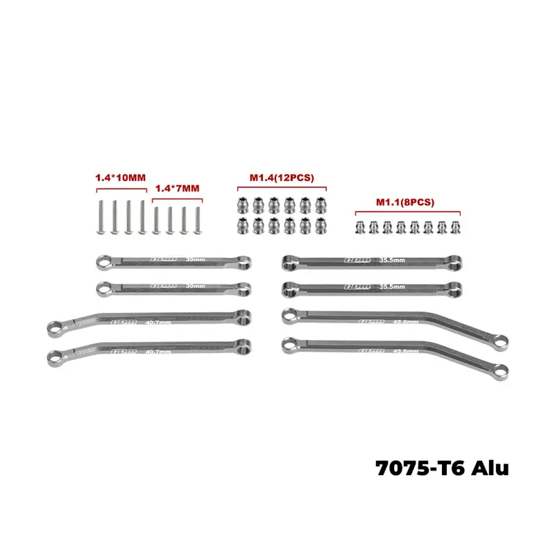 Aluminum 7075-T6 Alloy Front & Rear Link Set For Axial 1/30 Scx30 Ford Bronco Axi-2048 / Jeep Wrangler Axi-2261 Rock Crawler Upgrades - Gray Silver 2