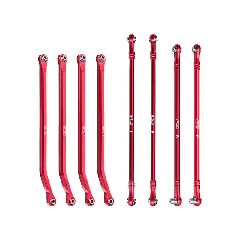 Aluminum 7075-T6 Alloy High-Clearance Upper & Lower Link Bar Set For Vanquish 1:10 H10 Optic Kit / Yokohama Rtr / Sparco Rtr Rock Crawler Upgrades - Red 1