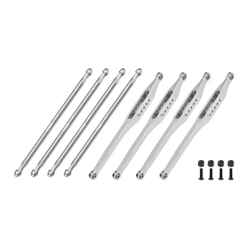 Aluminum 7075-T6 Alloy Upper & Lower Link Bar Set For Losi 1/8 Lmt 2.0 Grave Digger 4X4 Solid Axle Brushless Monster Truck-Los04028 Upgrades - Silver 1