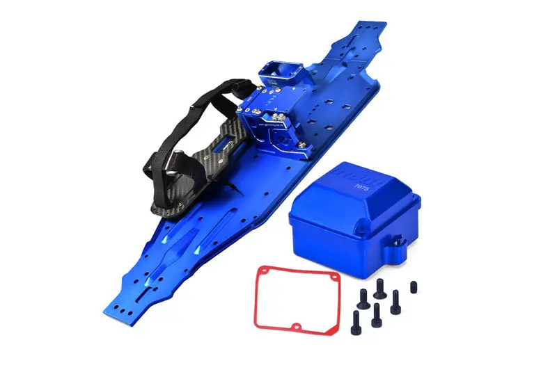 Aluminum 7075-T6 Chassis Plate With Battery Compartment + Radio Box + Motor Base + Servo Mount For Traxxas 1/8 4Wd Sledge Monster Truck 95076-4 Upgrades - Blue 1