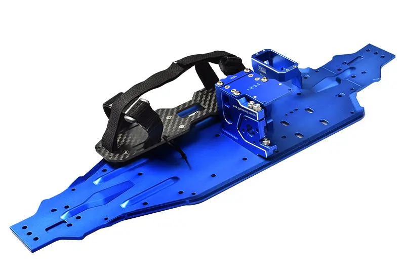 Aluminum 7075-T6 Chassis Plate With Servo Mount + Battery Compartment + Motor Base For Traxxas 1/8 4Wd Sledge Monster Truck 95076-4 Upgrades (Use With Arrma Ar320422 Receiver Box) - Blue 1