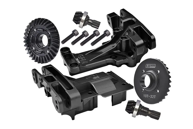 Aluminum 7075-T6 Front And Rear Upper Bulkhead + Medium Carbon Steel 32/10T Front And Rear Differential Gear Set For 1:5 Traxxas X Maxx 8S 77086-4 / Xrt 8S 78086-4 Monster Truck Upgrades - Black 1