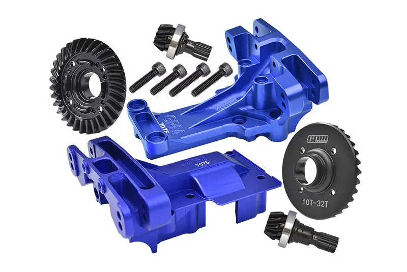 Aluminum 7075-T6 Front And Rear Upper Bulkhead + Medium Carbon Steel 32/10T Front And Rear Differential Gear Set For 1:5 Traxxas X Maxx 8S 77086-4 / Xrt 8S 78086-4 Monster Truck Upgrades - Blue 1