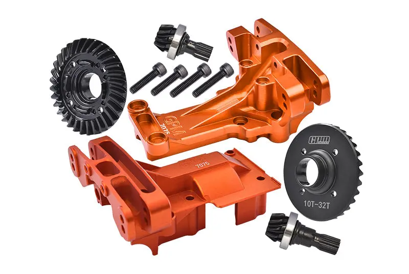 Aluminum 7075-T6 Front And Rear Upper Bulkhead + Medium Carbon Steel 32/10T Front And Rear Differential Gear Set For 1:5 Traxxas X Maxx 8S 77086-4 / Xrt 8S 78086-4 Monster Truck Upgrades - Orange 1