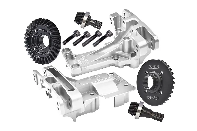 Aluminum 7075-T6 Front And Rear Upper Bulkhead + Medium Carbon Steel 32/10T Front And Rear Differential Gear Set For 1:5 Traxxas X Maxx 8S 77086-4 / Xrt 8S 78086-4 Monster Truck Upgrades - Silver 1