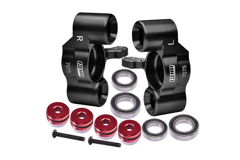Aluminum 7075-T6 Front Knuckle Arms (Large Bearing Design) For Arrma 1:10 Senton / 1:8 Talion / Typhon / 1:7 Infraction / Limitless / Mojave / Fireteam / Mojave Exb / Felony V2 Upgrades - Black 1