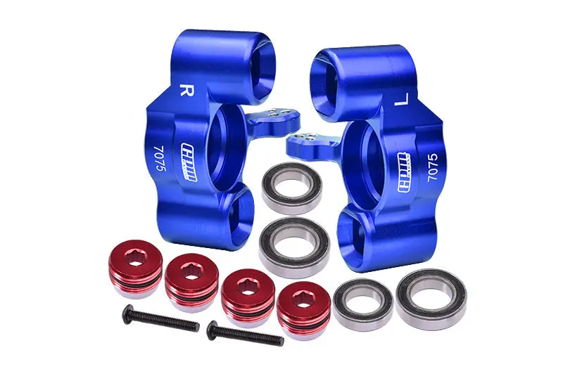 Aluminum 7075-T6 Front Knuckle Arms (Large Bearing Design) For Arrma 1:10 Senton / 1:8 Talion / Typhon / 1:7 Infraction / Limitless / Mojave / Fireteam / Mojave Exb / Felony V2 Upgrades - Blue 1