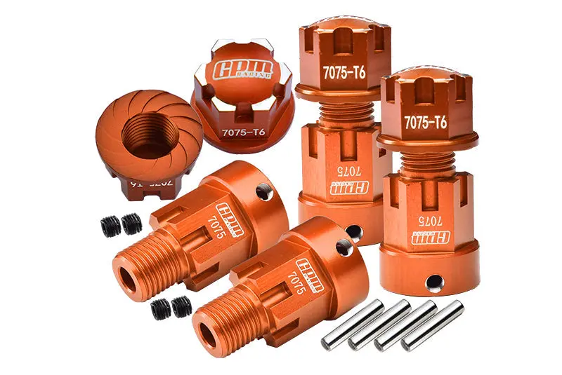 Aluminum 7075-T6 Hex Adapters (+20Mm) And Wheel Lock For Axial 1/6 Scx6 Jeep Jlu Wrangler Axi05000 Upgrades - Orange 1