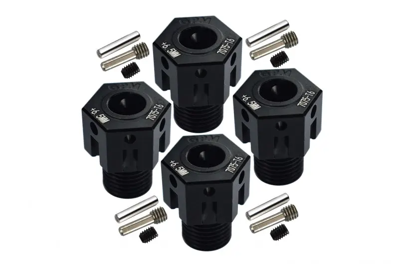 Aluminum 7075-T6 Hex Adapters (+6.5Mm) For Traxxas 1:8 4Wd Sledge 95076-4 /1:10 E-Revo 2.0 Vxl Brushless 86086-4 / 1:10 4Wd Maxx With Widemaxx 89086-4 - 16Pc Set Black 1
