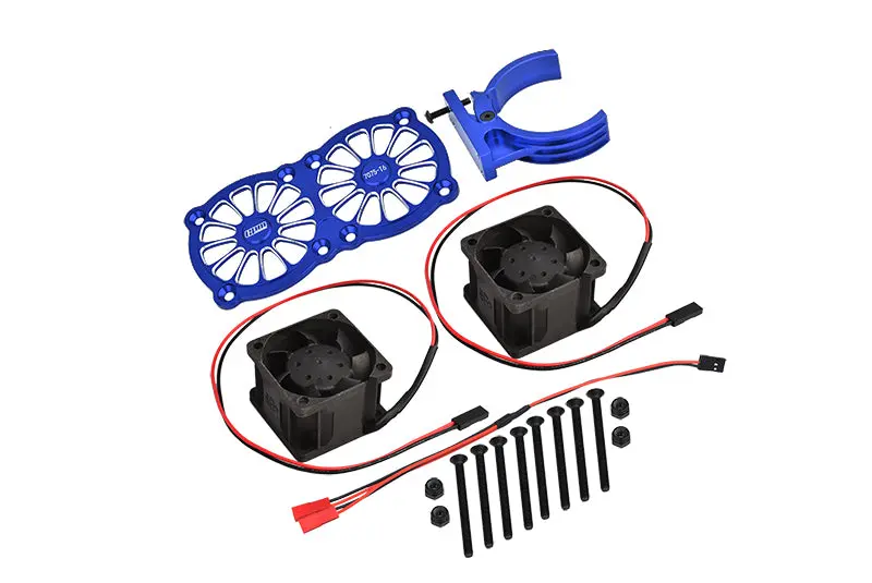 Aluminum 7075-T6 Motor Heatsink With Dual Cooling Fan And Adjustable Mount For 1:5 Arrma Kraton 8S Blx / Outcast 8S Blx / Traxxas X Maxx 6S / X Maxx 8S / 1:7 Xo-01 - Blue 1