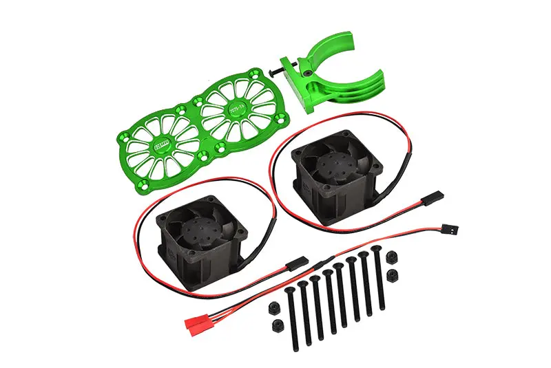 Aluminum 7075-T6 Motor Heatsink With Dual Cooling Fan And Adjustable Mount For 1:5 Arrma Kraton 8S Blx / Outcast 8S Blx / Traxxas X Maxx 6S / X Maxx 8S / 1:7 Xo-01 - Green 1