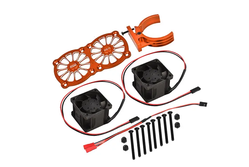 Aluminum 7075-T6 Motor Heatsink With Dual Cooling Fan And Adjustable Mount For 1:5 Arrma Kraton 8S Blx / Outcast 8S Blx / Traxxas X Maxx 6S / X Maxx 8S / 1:7 Xo-01 - Orange 1