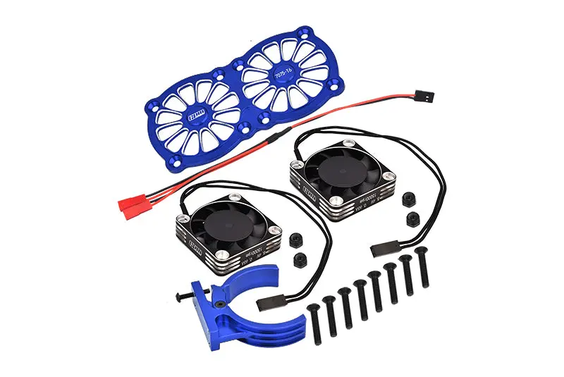 Aluminum 7075-T6 Motor Heatsink With Dual Metal Frame Cooling Fan And Adjustable Mount For 1:5 Arrma Kraton 8S Blx / Outcast 8S Blx / Traxxas X Maxx 6S / X Maxx 8S / 1:7 Xo-01 - Blue 1