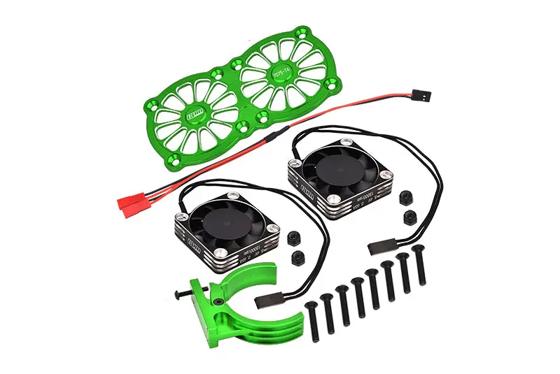 Aluminum 7075-T6 Motor Heatsink With Dual Metal Frame Cooling Fan And Adjustable Mount For 1:5 Arrma Kraton 8S Blx / Outcast 8S Blx / Traxxas X Maxx 6S / X Maxx 8S / 1:7 Xo-01 - Green 1