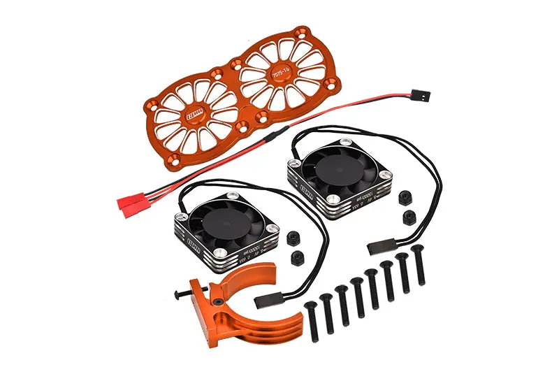 Aluminum 7075-T6 Motor Heatsink With Dual Metal Frame Cooling Fan And Adjustable Mount For 1:5 Arrma Kraton 8S Blx / Outcast 8S Blx / Traxxas X Maxx 6S / X Maxx 8S / 1:7 Xo-01 - Orange 1