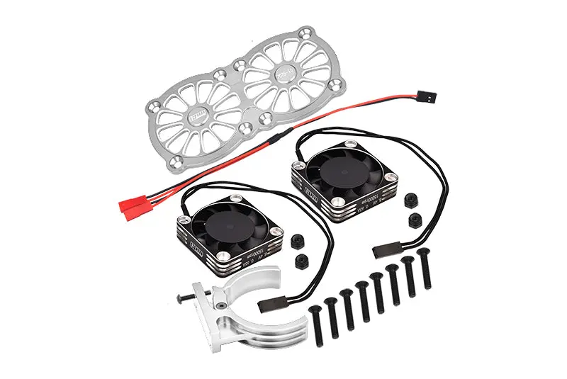 Aluminum 7075-T6 Motor Heatsink With Dual Metal Frame Cooling Fan And Adjustable Mount For 1:5 Arrma Kraton 8S Blx / Outcast 8S Blx / Traxxas X Maxx 6S / X Maxx 8S / 1:7 Xo-01 - Silver 1